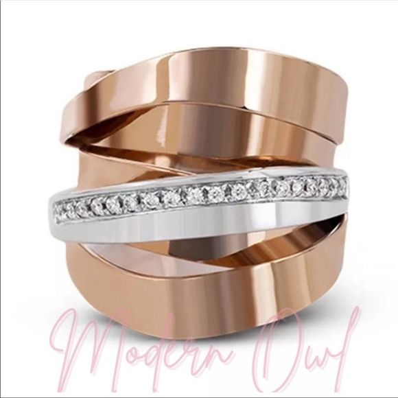Multi-layered winding Rose Gold / Silver and Rhinestone Ring - Picture 2 of 6